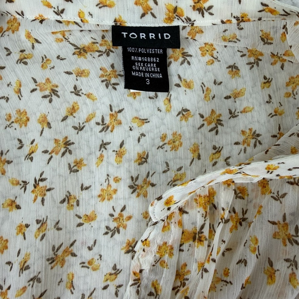 Torrid Top Floral Blouse Kimono Women's 3 White Yellow Maxi Top Hi Lo Top - Picture 10 of 10